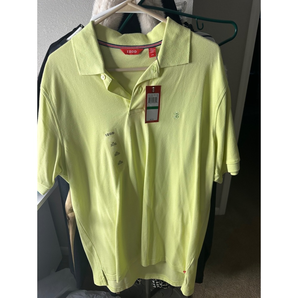 IZOD Polo Shirt Mens Large Lime Green NWT Advantage Performance Short Sleeve